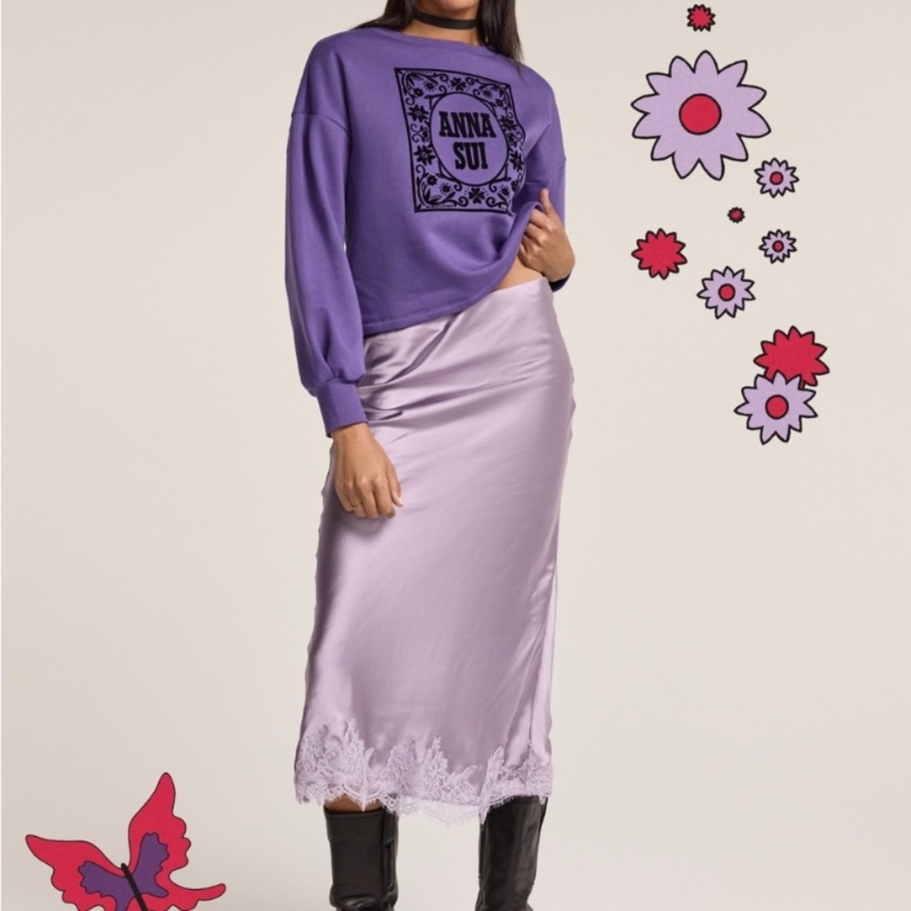 Anna Sui Old Navy Dahlia Lavender Satin Midi Skirt medium